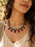 Dessert Sunset Necklace & Earrings with Gemstones & Czech glass Beads