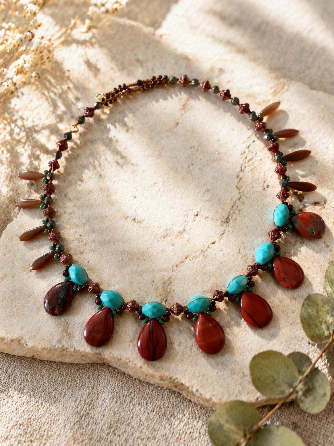 Dessert Sunset Necklace & Earrings with Gemstones & Czech glass Beads