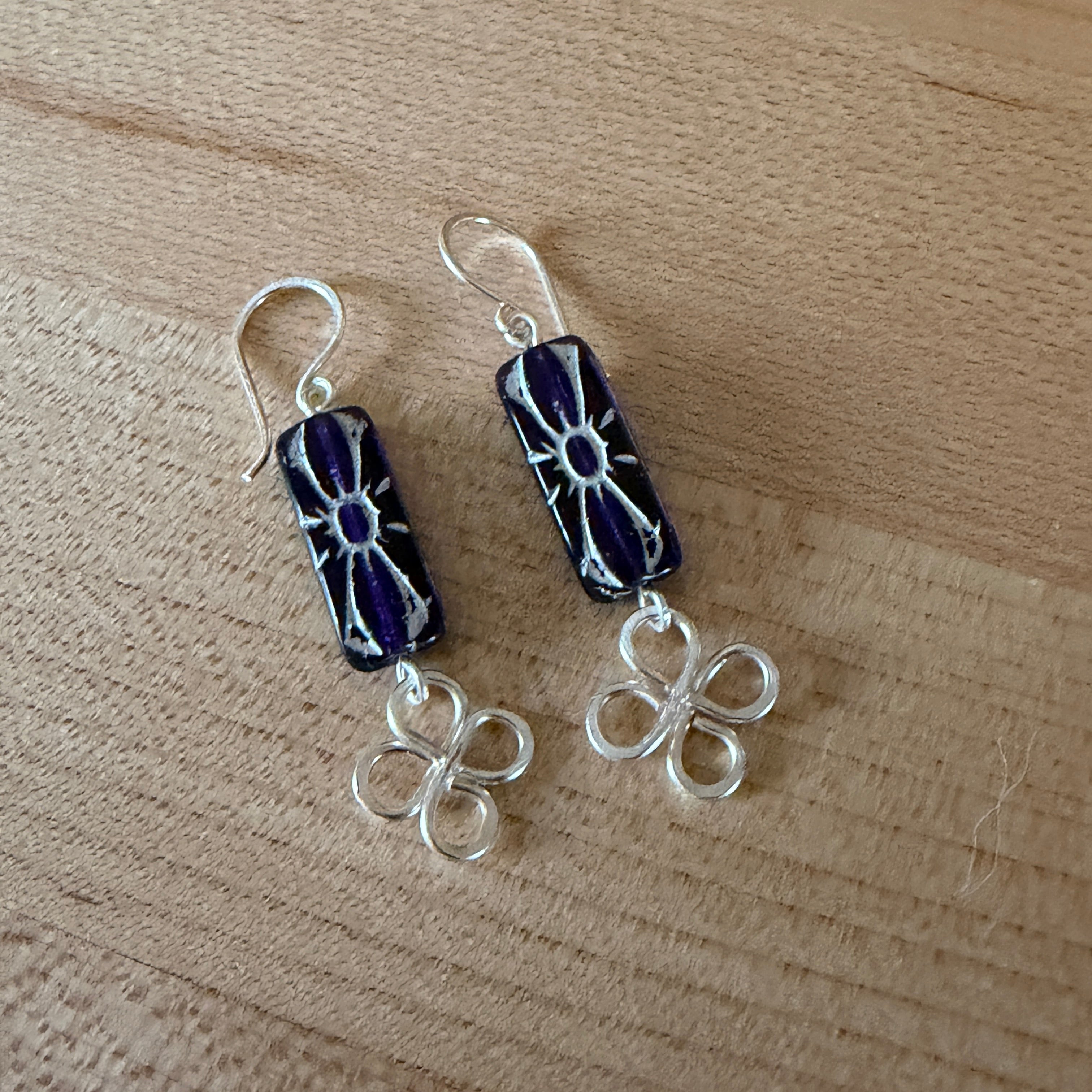 Purple Artisan Clover Flower Earrings