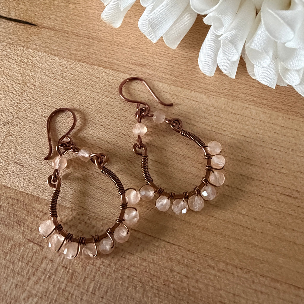 Copper Wire & Cats Eye Hoop Earrings