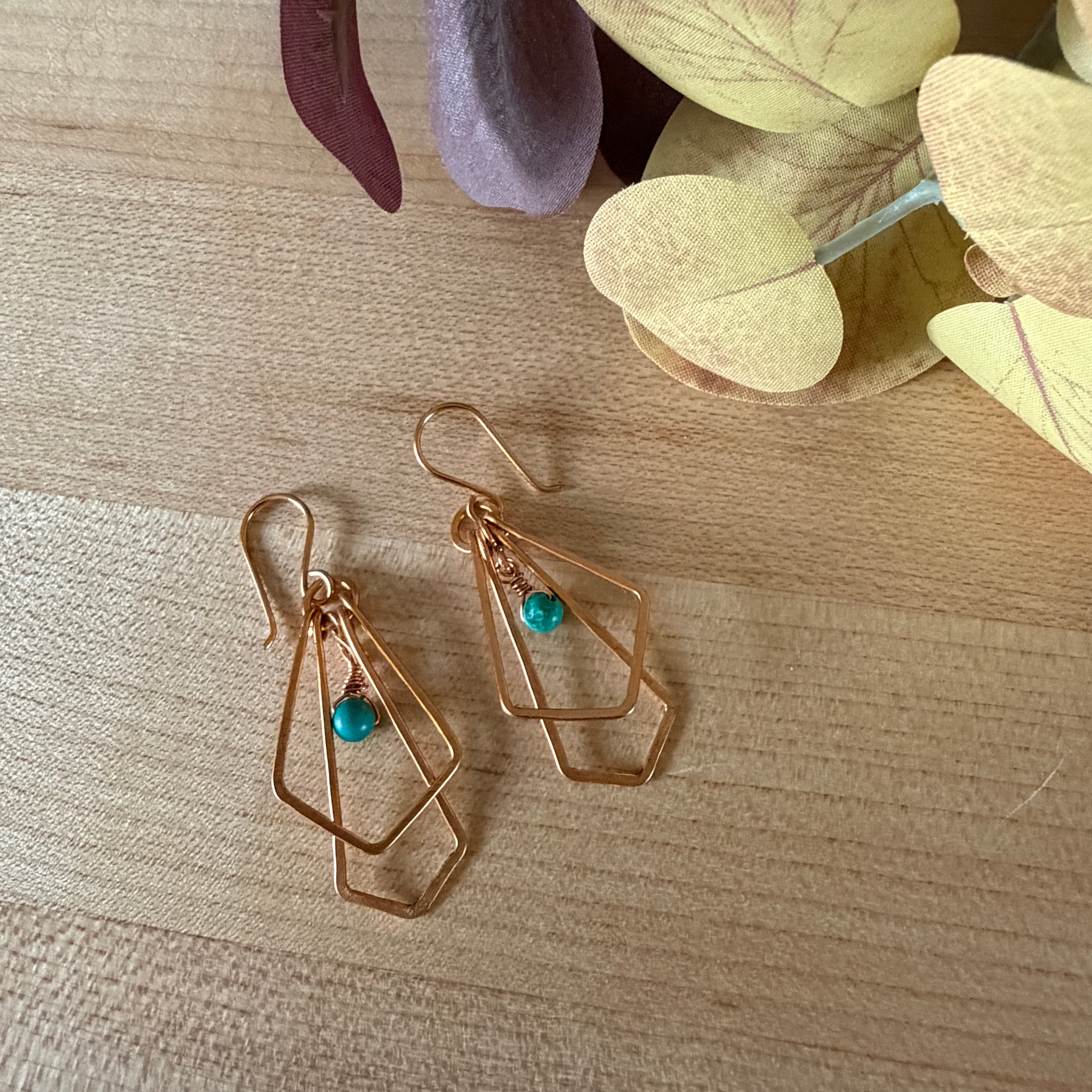 Geometric Brass & Turquoise Earrings