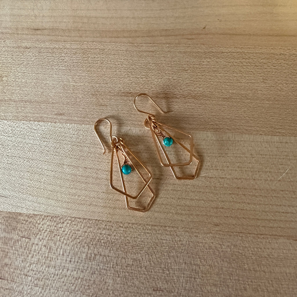 Geometric Brass & Turquoise Earrings