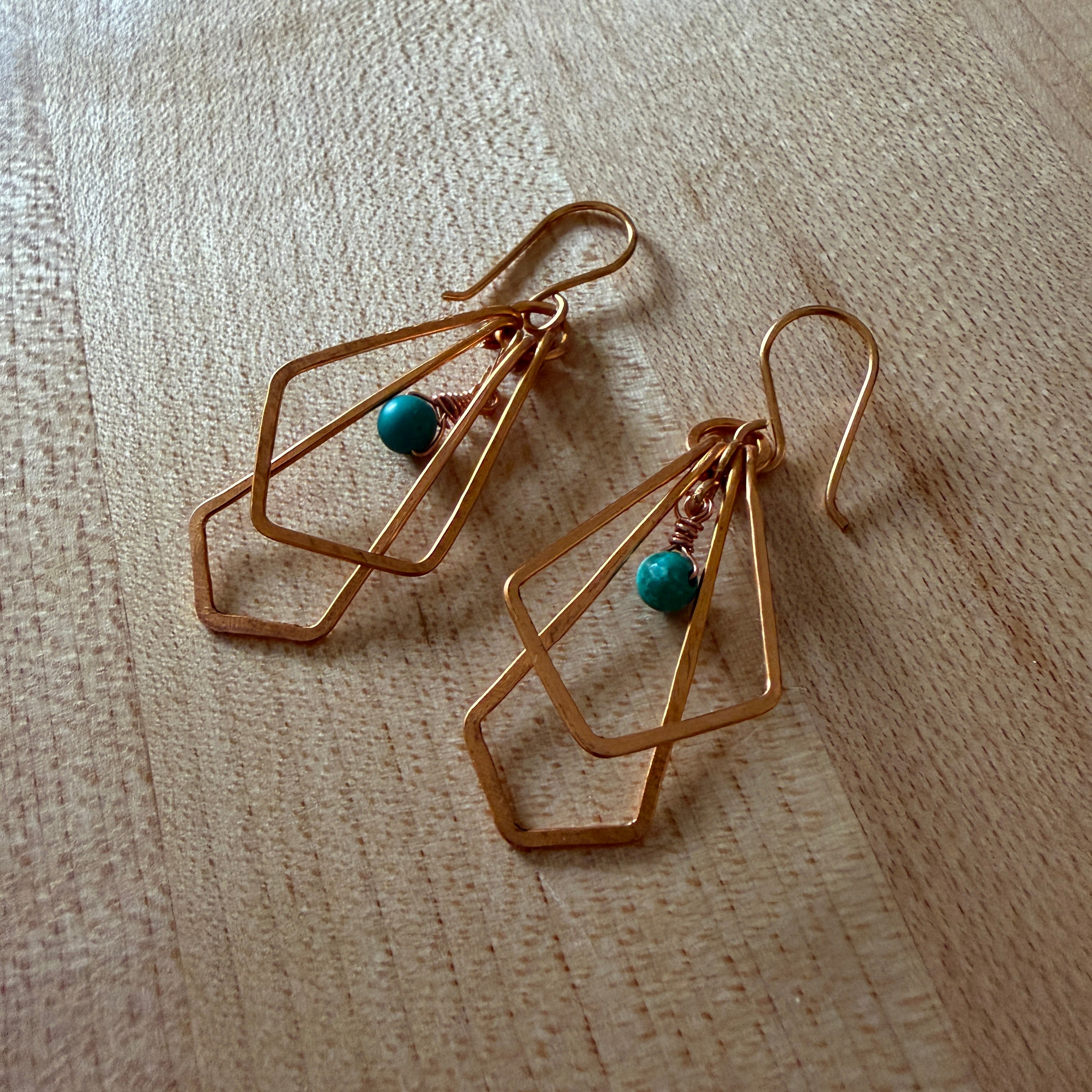 Geometric Brass & Turquoise Earrings