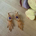 Amethyst Drop & Hammered Brass Fringe Earrings