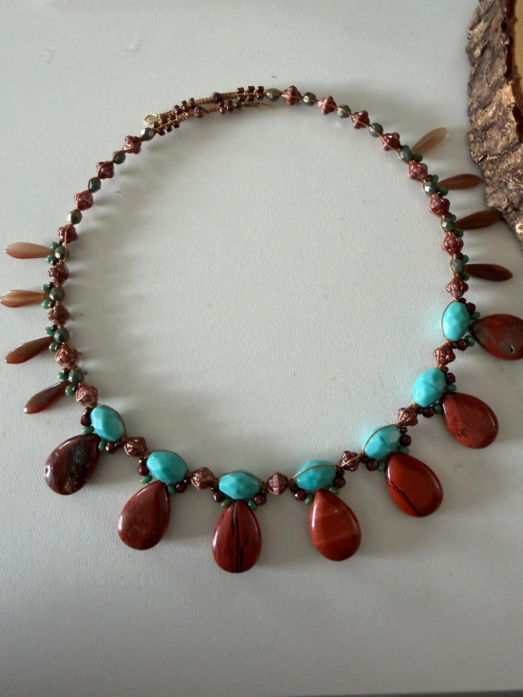 Dessert Sunset Necklace & Earrings with Gemstones & Czech glass Beads