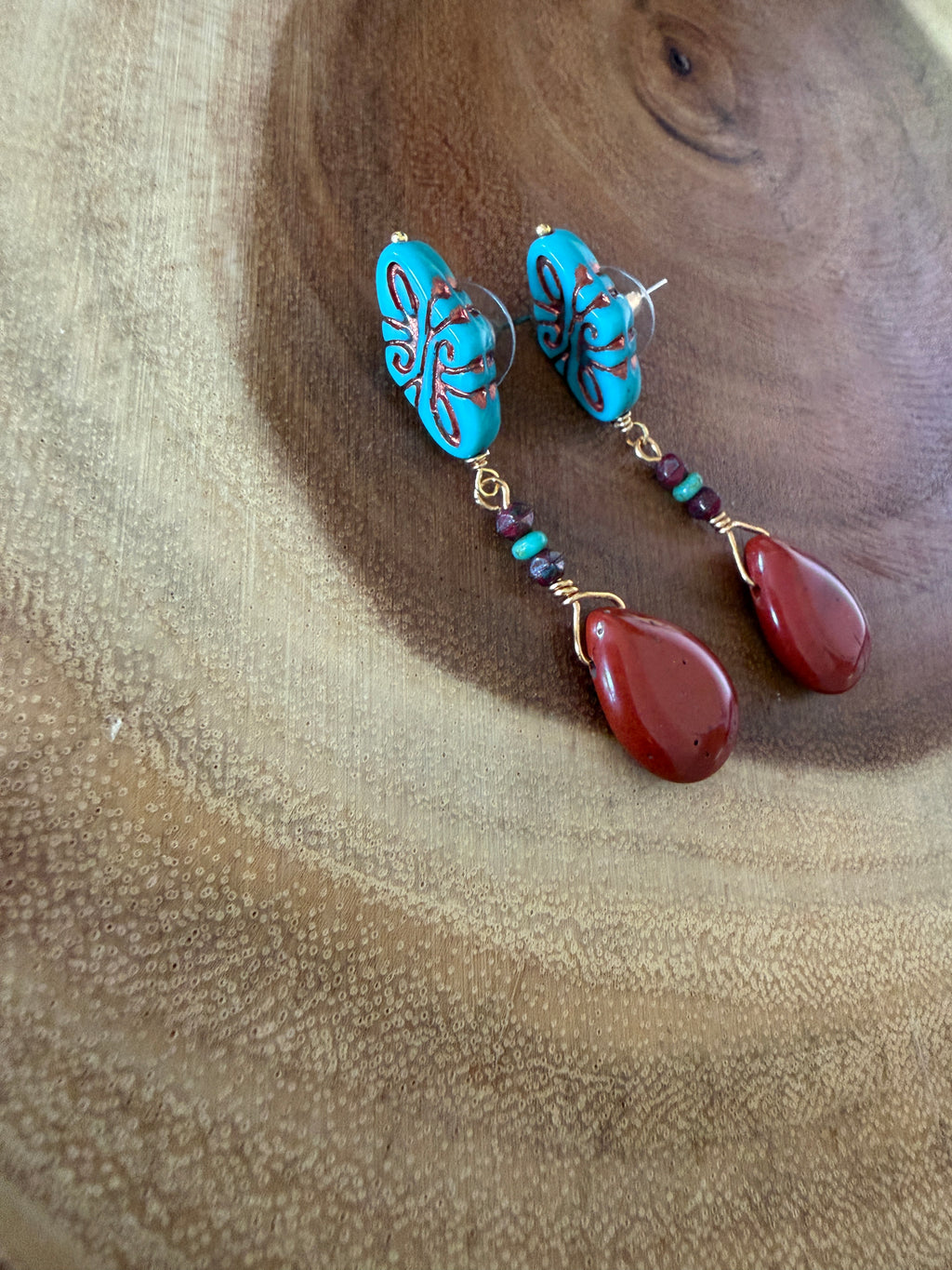 Dessert Sunset Necklace & Earrings with Gemstones & Czech glass Beads