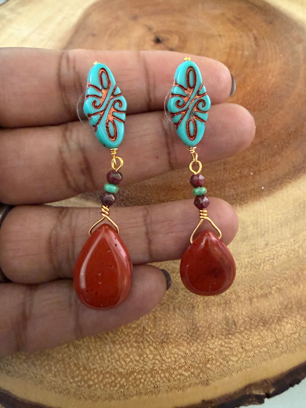 Dessert Sunset Necklace & Earrings with Gemstones & Czech glass Beads