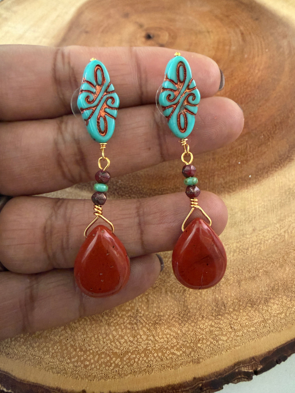 Dessert Sunset Necklace & Earrings with Gemstones & Czech glass Beads